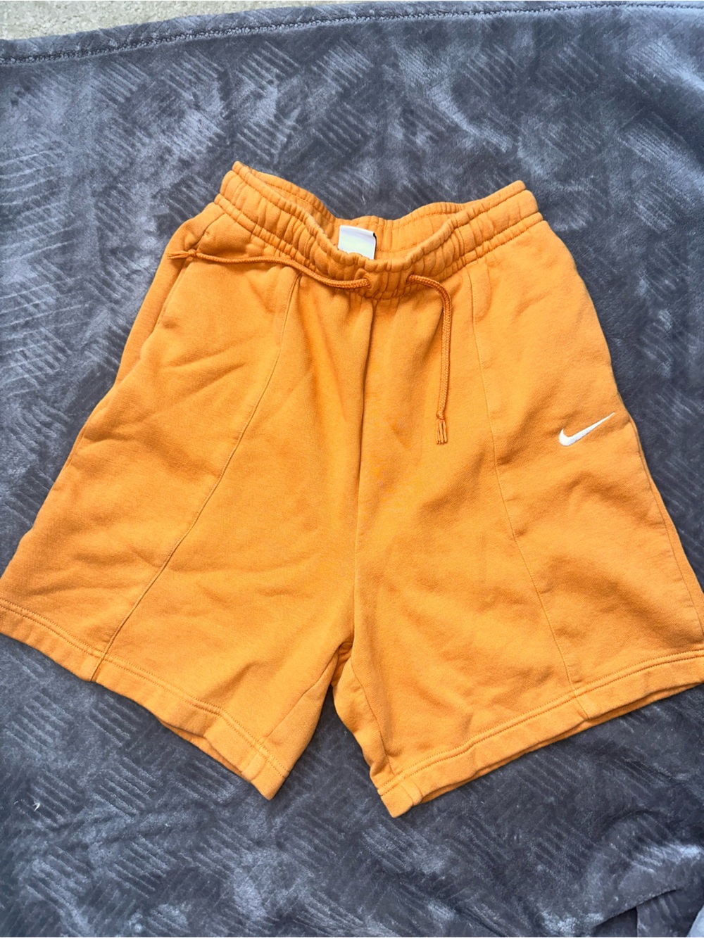 Nike Orange Fleece Drawstring Shorts with White Swoosh